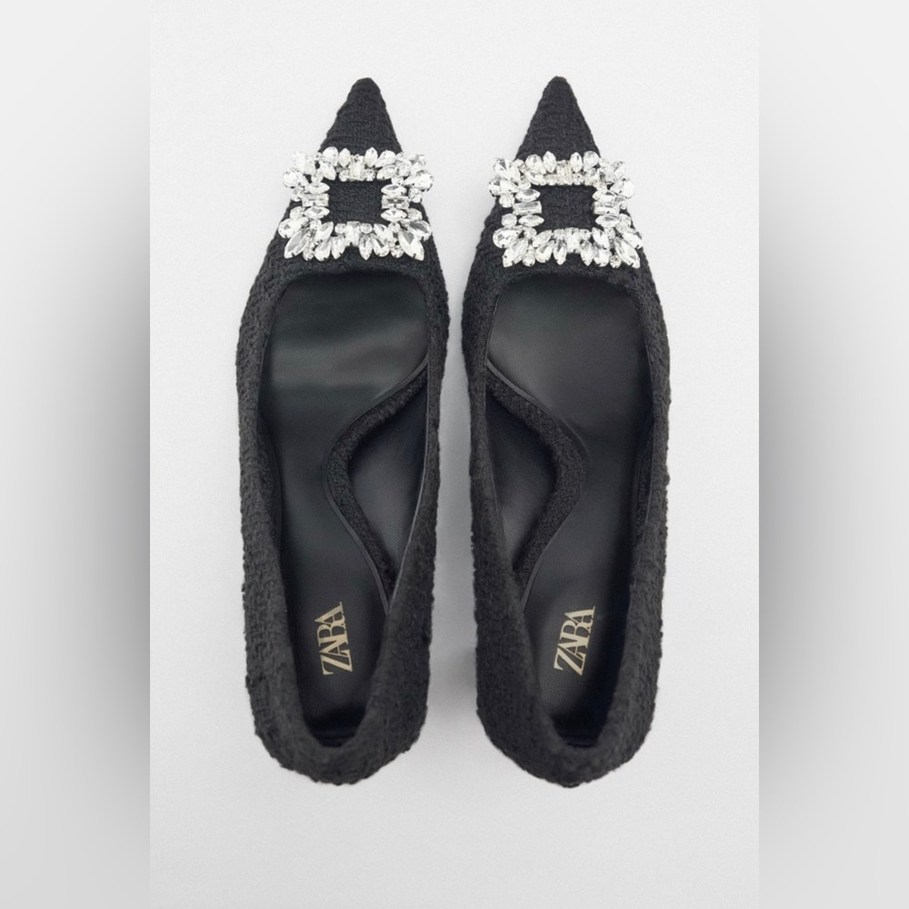 NWT ZARA EMBELLISHED FABRIC HEELED SHOES SIZE 6 - Picture 8 of 8